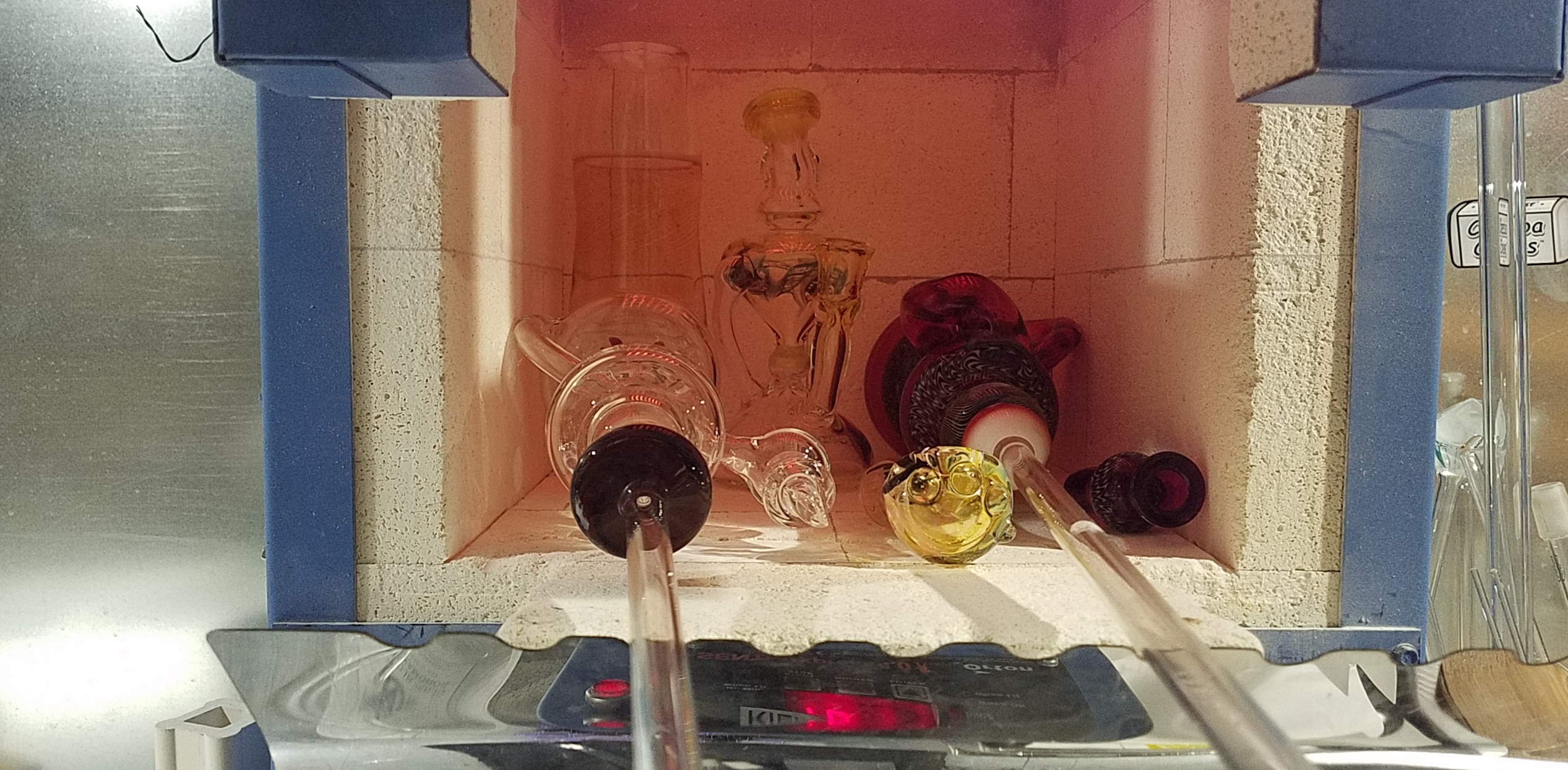 annealing oven with glass annealing in it at Elev8 Glass Studio Elev8